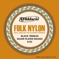 EJ32 Folk Nylon, Ball End, Silver Wound/Black Nylon