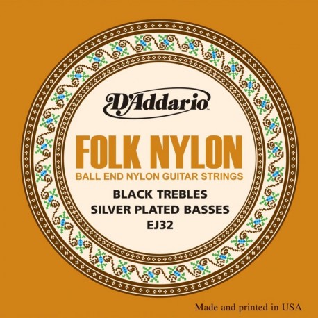 EJ32 Folk Nylon, Ball End, Silver Wound/Black Nylon