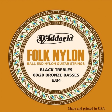 EJ34 Folk Nylon, Ball End, 80/20 Bronze/Black Nylon